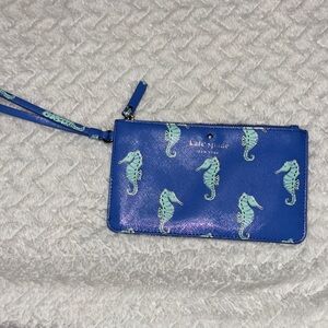 Kate Spade Blue Wristlet with Seahorse Pattern